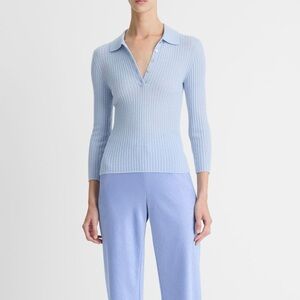 Vince Long Sleeve Cashmere & Silk Rib Polo Sweater in Kyanite Size S
